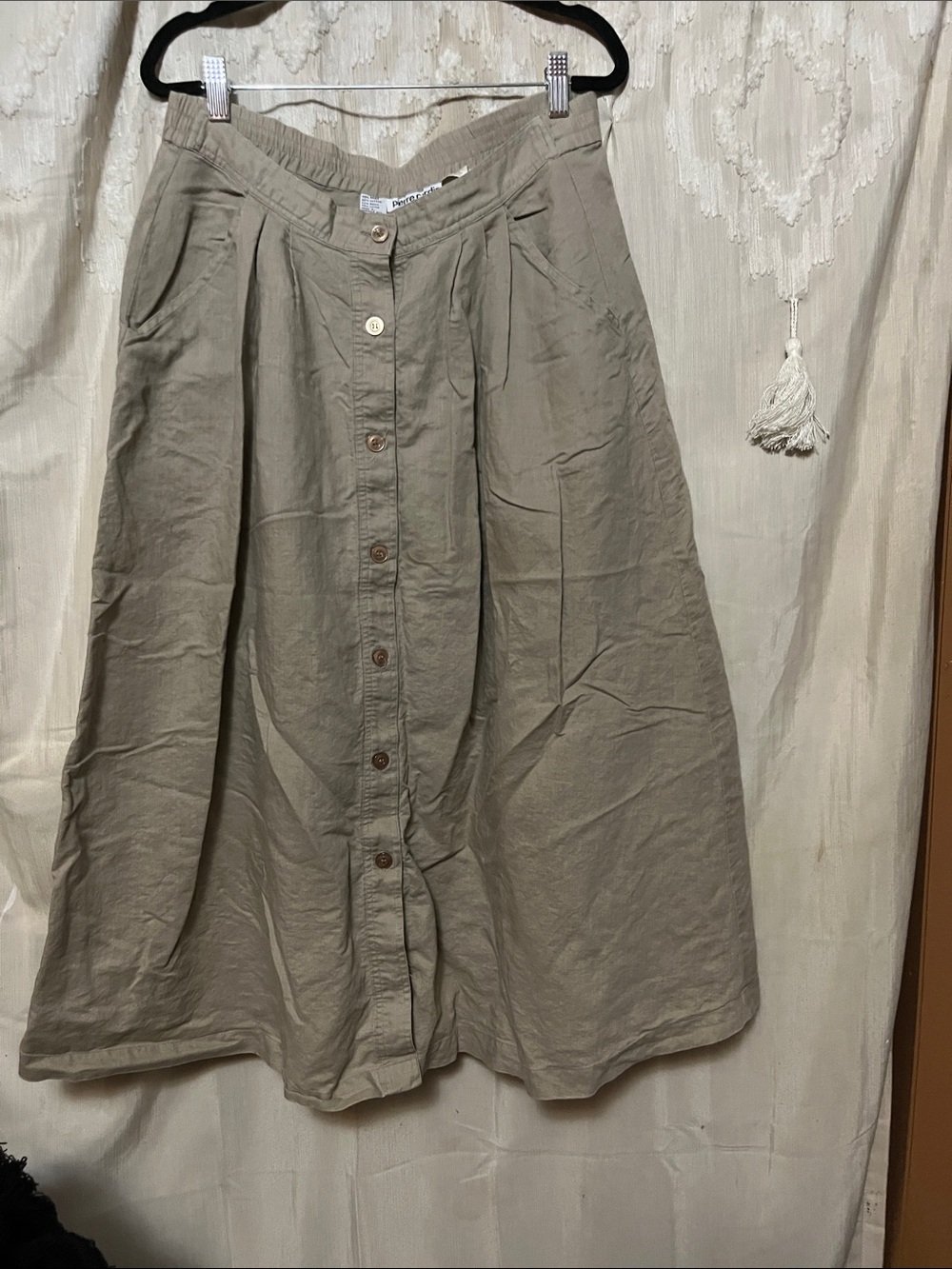 Button-Front A-Line Midi Skirt - Taupe pe